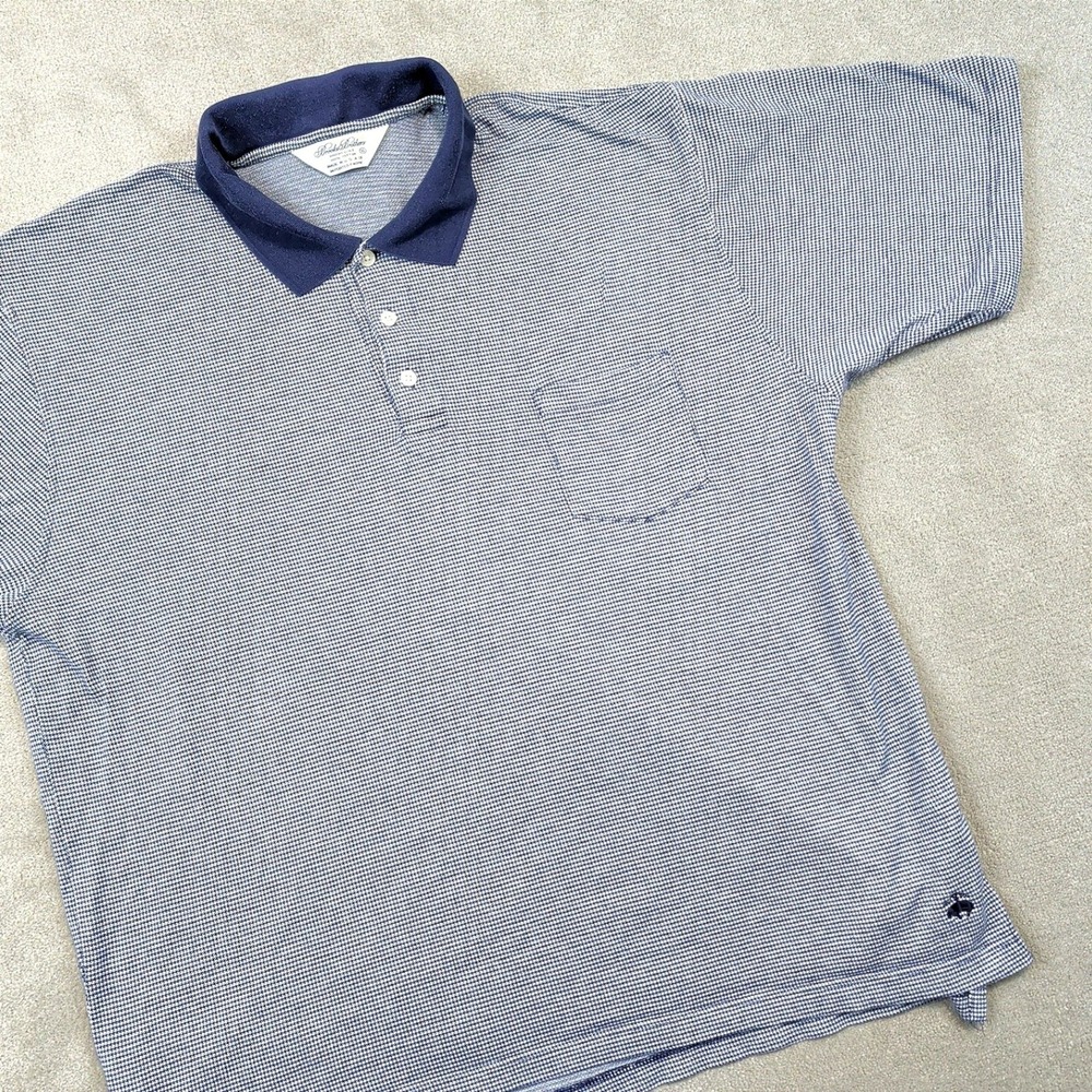 Vintage Brooks Brothers Mens XL Blue Micro Check Cotton Lisle Polo Shirt USA